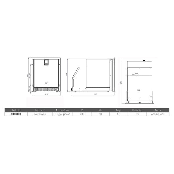 IsothMe de bajo perfil de acero inoxidable fabricante de hielo 22 libras | Día - 5W08L11Imn000