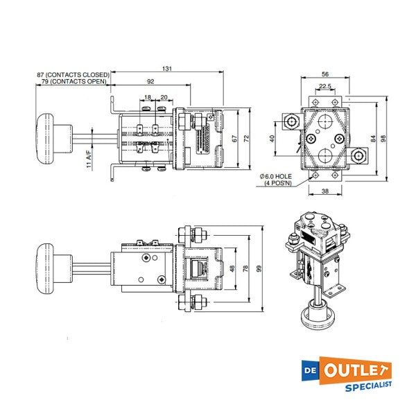 Interruptor de corriente principal del solenoide Albright 24V - SW206-20M