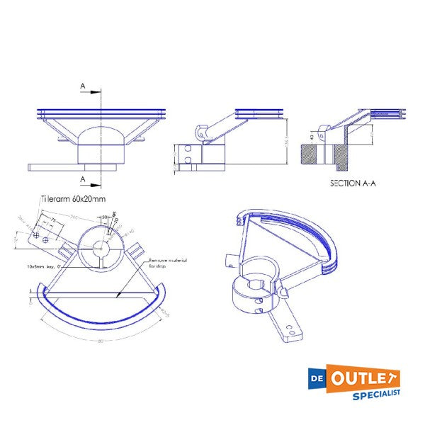 Jefa tillerarm quadrant 60x20 mm aluminium - TRS1042